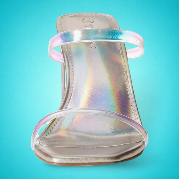 New Fun Iridescent Strappy Block Heels - Picture 2 of 6